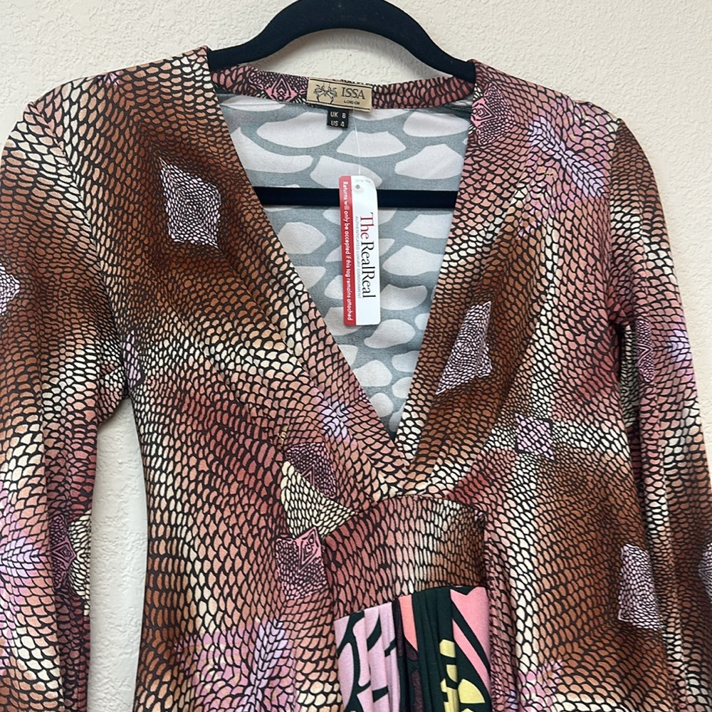 Issa London Brown and Pink Patterned Long Sleeve Dress - Picture 3 of 5
